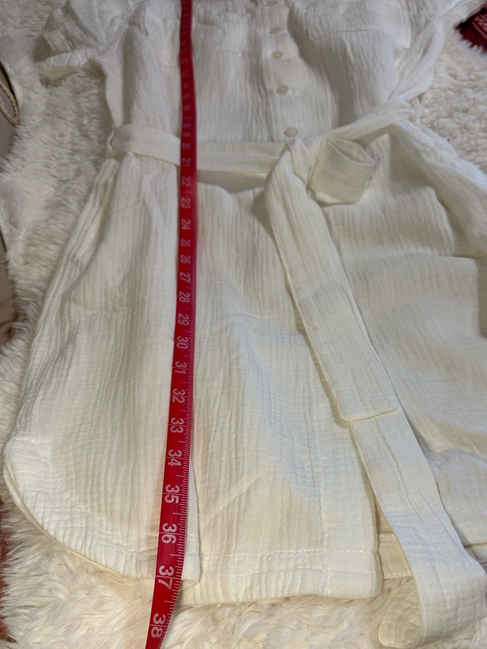 Weatherproof Vintage Cotton Gauze Shirt Dress Cream Belted Button Front Pockets - Picture 10 of 11